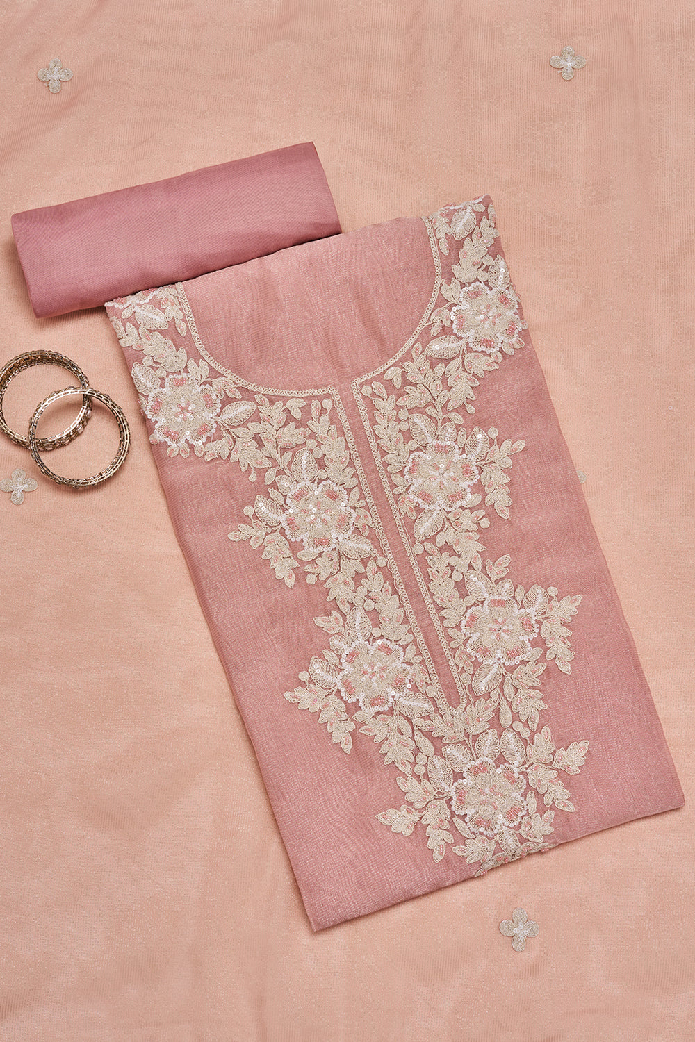 Dusty Rose Embroidered Unstitched Suit Set