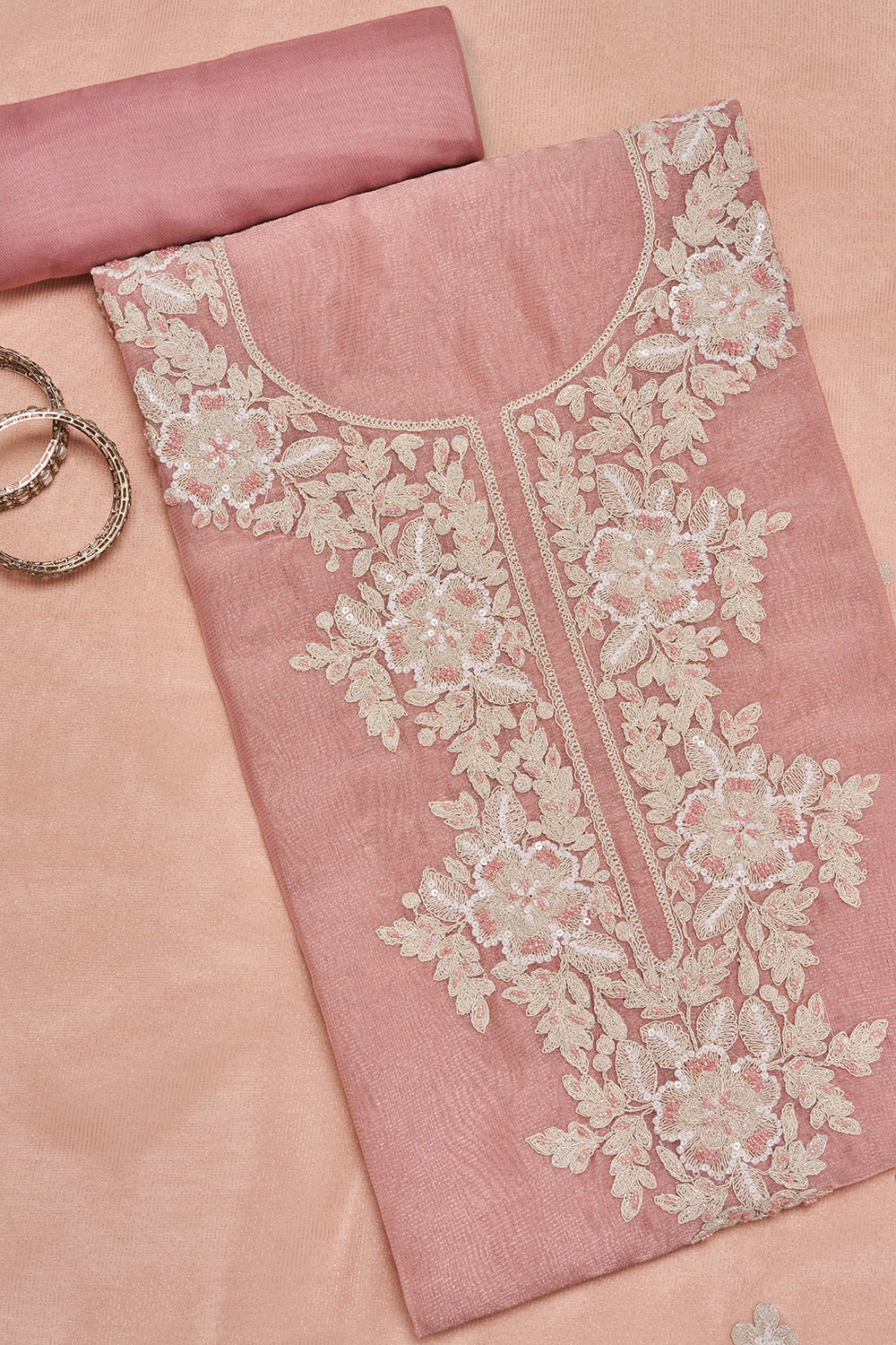 Dusty Rose Embroidered Unstitched Suit Set