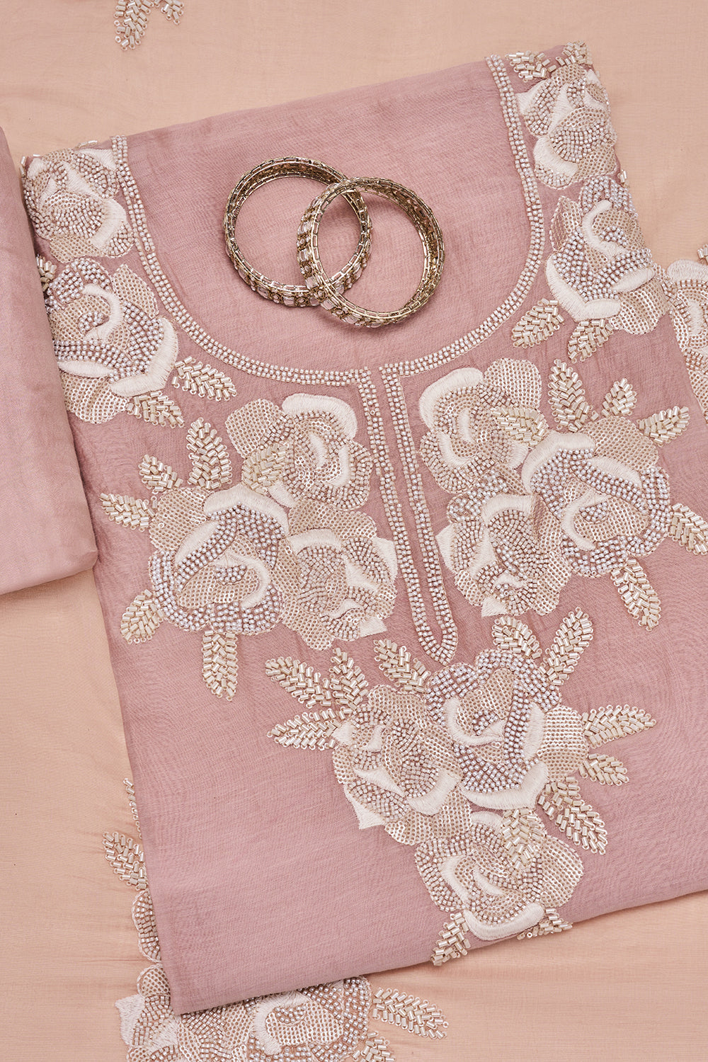 Dusty Rose Floral Embroidered Unstitched Suit Set