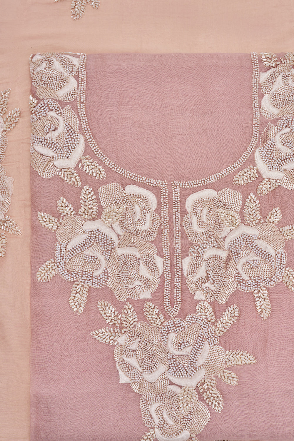 Dusty Rose Floral Embroidered Unstitched Suit Set