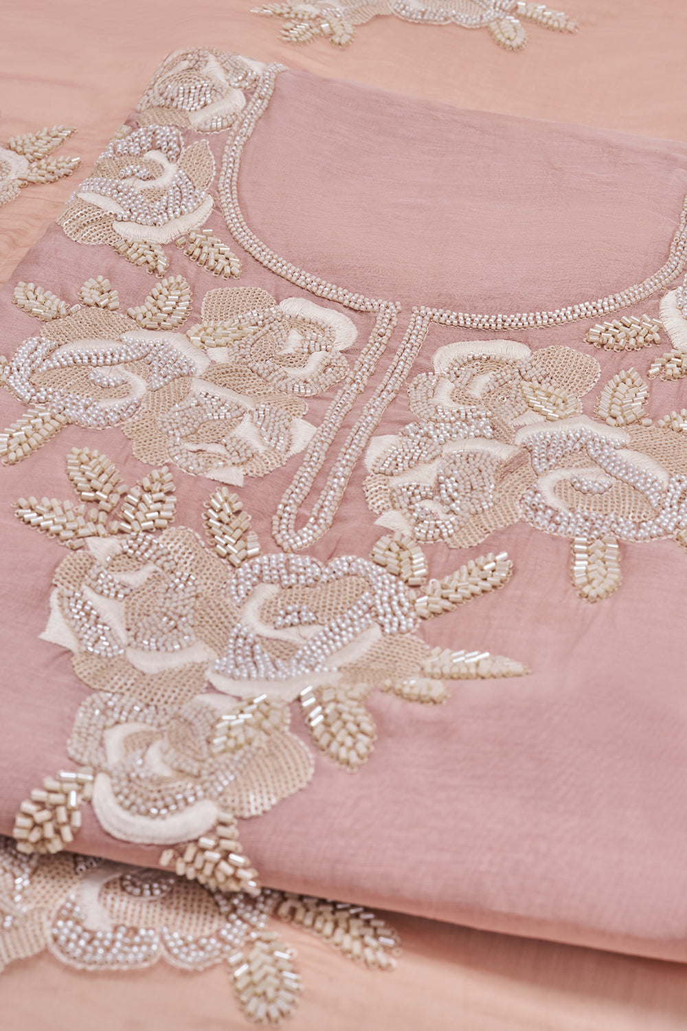 Dusty Rose Floral Embroidered Unstitched Suit Set