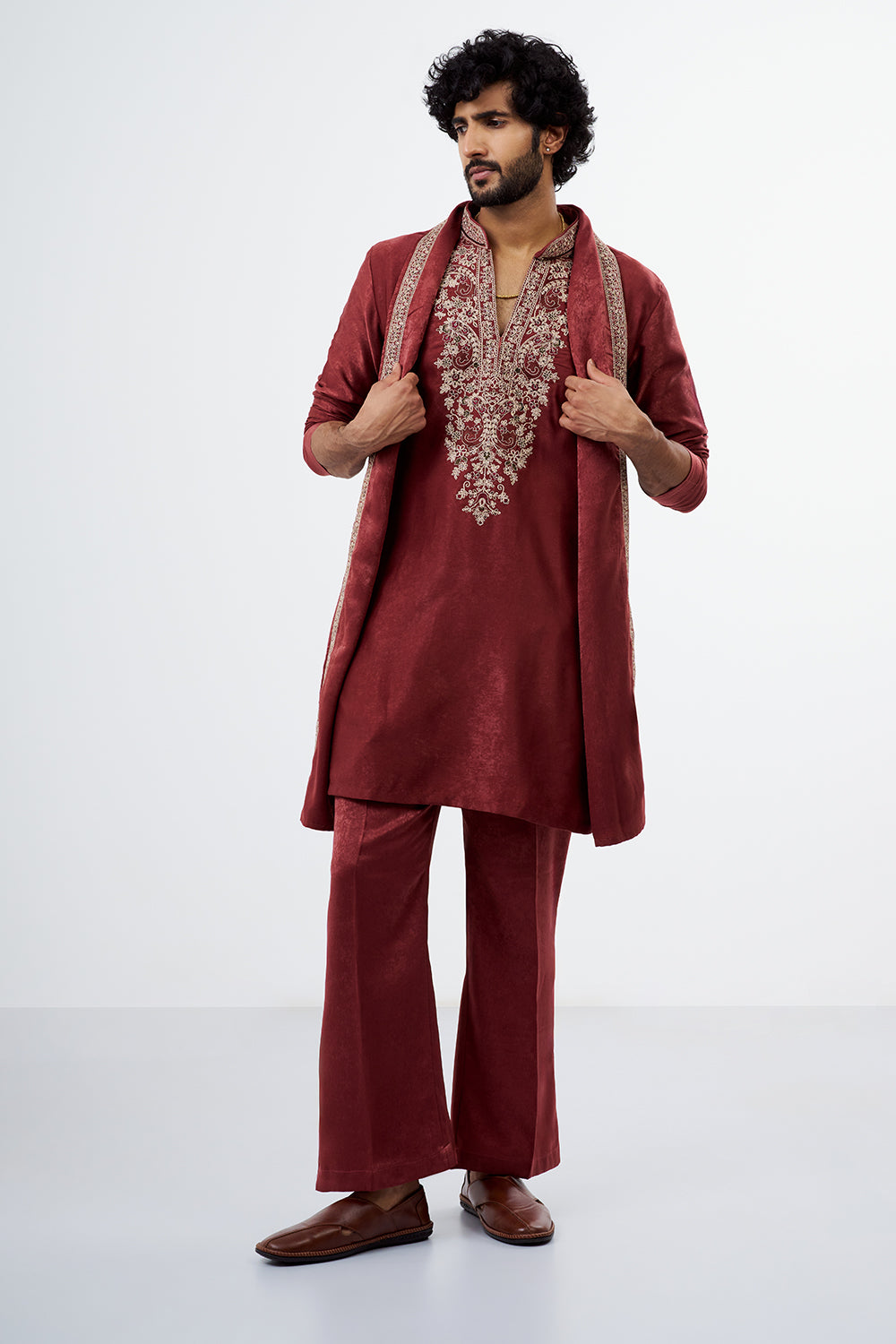 Dusty Rose Pink Embroidered Men's Kurta Set