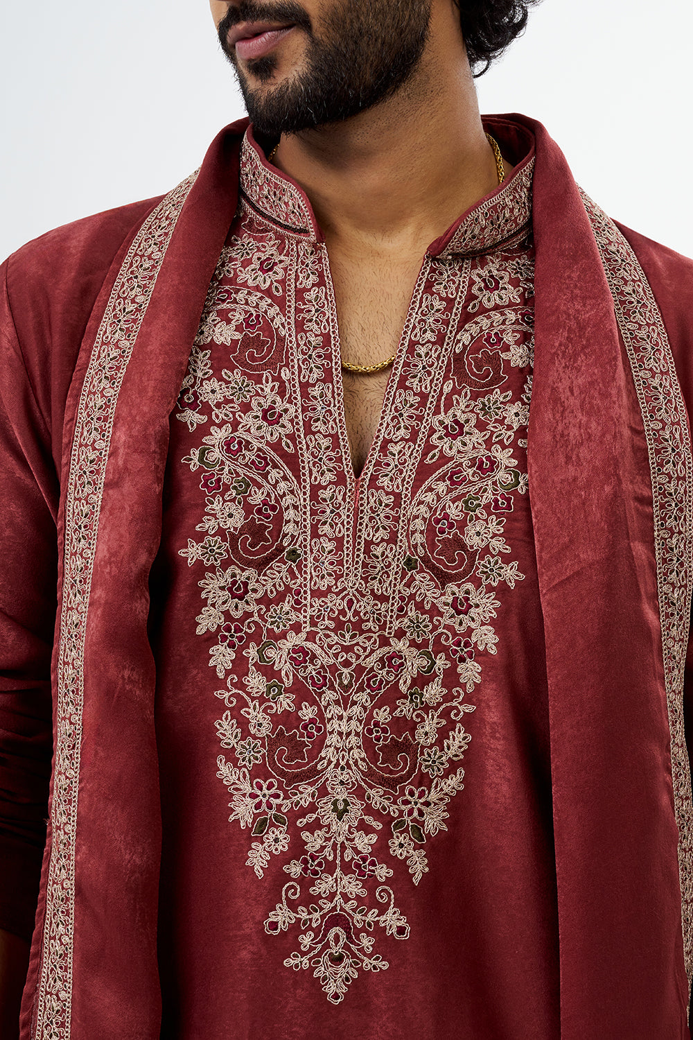 Dusty Rose Pink Embroidered Men's Kurta Set