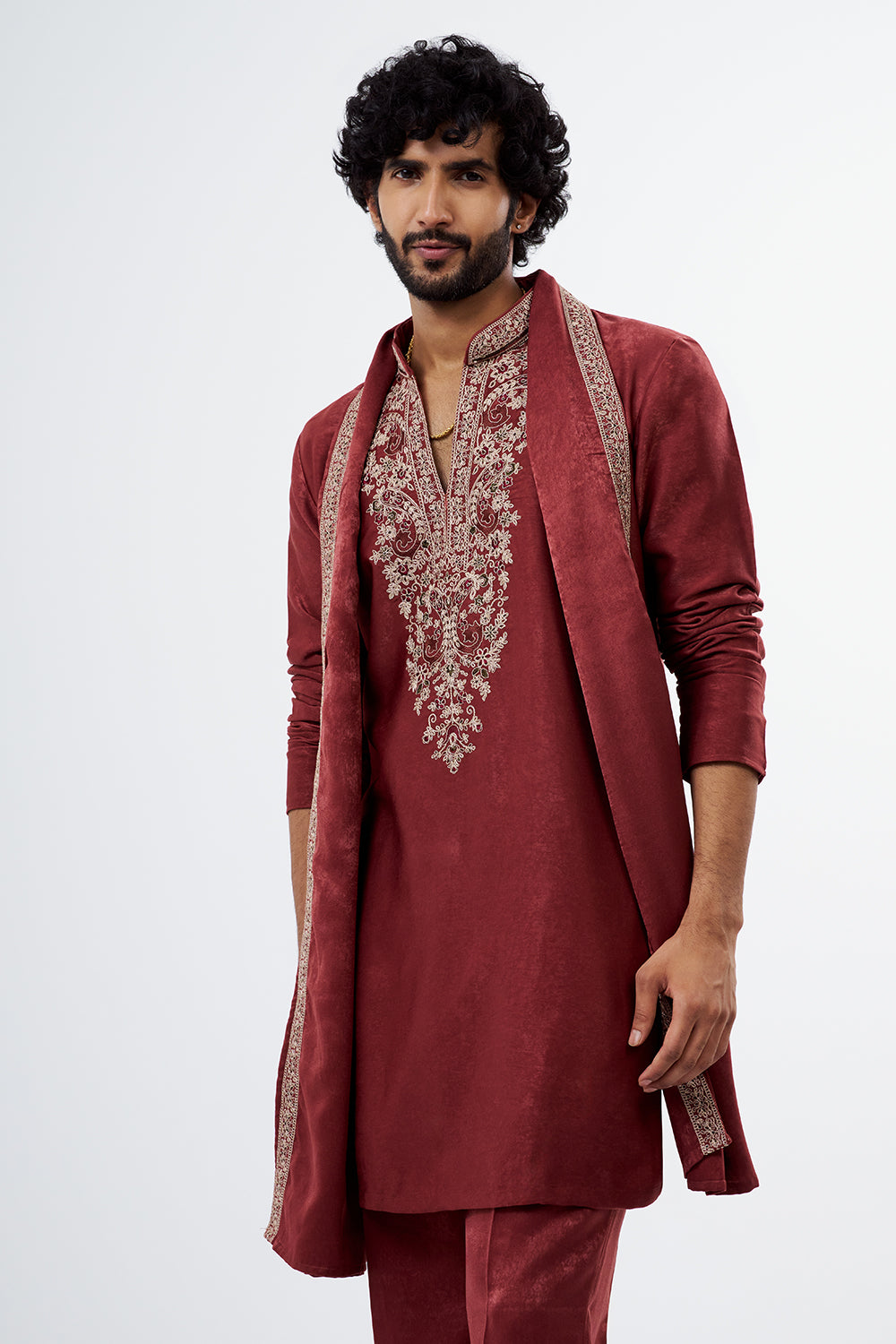 Dusty Rose Pink Embroidered Men's Kurta Set