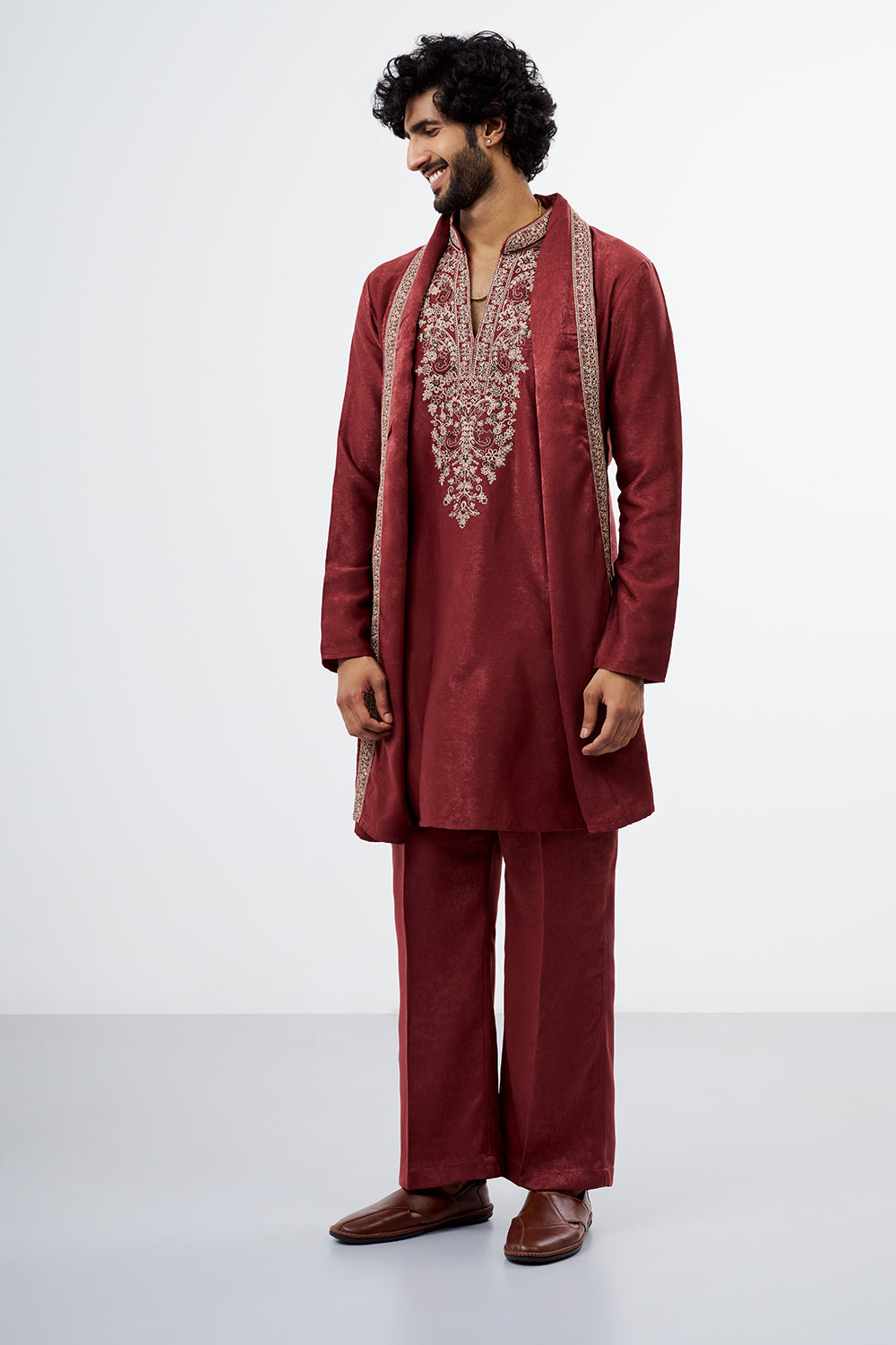 Dusty Rose Pink Embroidered Men's Kurta Set