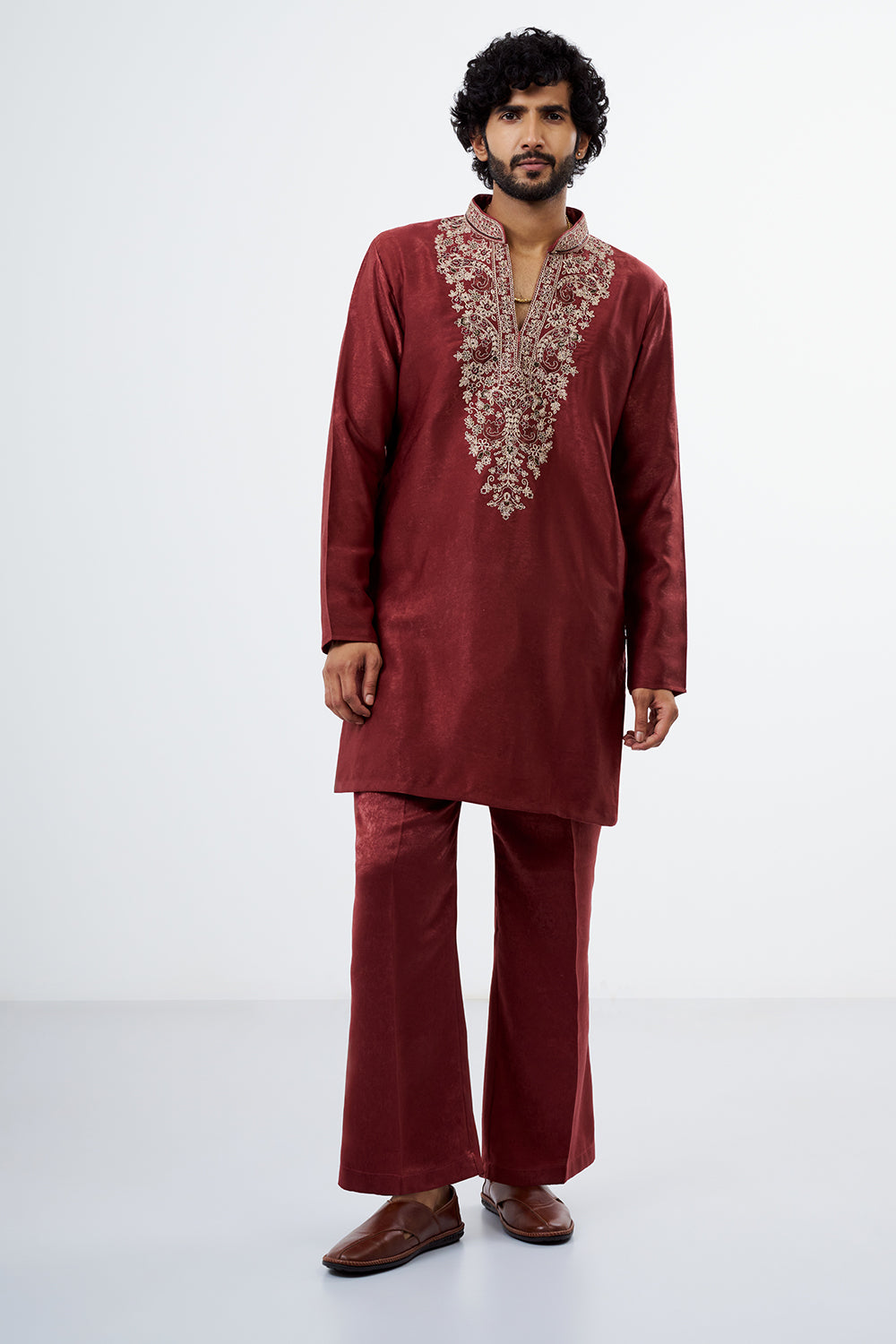 Dusty Rose Pink Embroidered Men's Kurta Set
