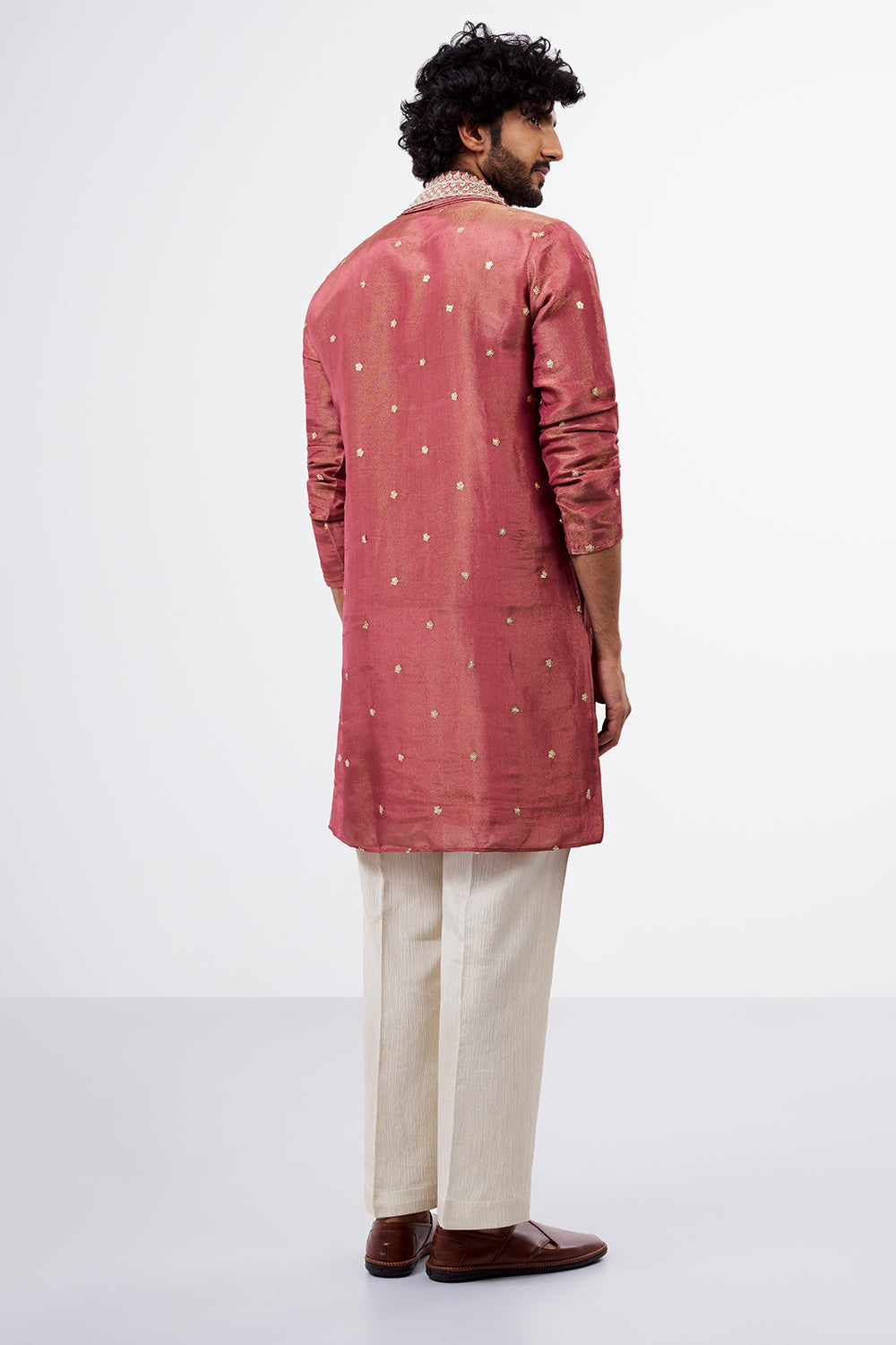 Dusty Rose Pink Tissue Men's Silk Kurta Set
