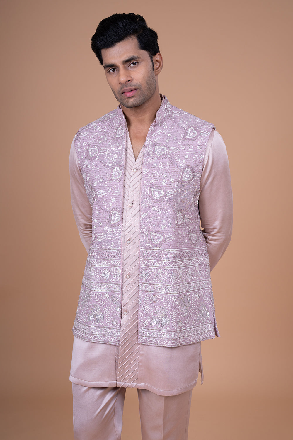 Dusty Rose Silk Waistcoat with Threadwork