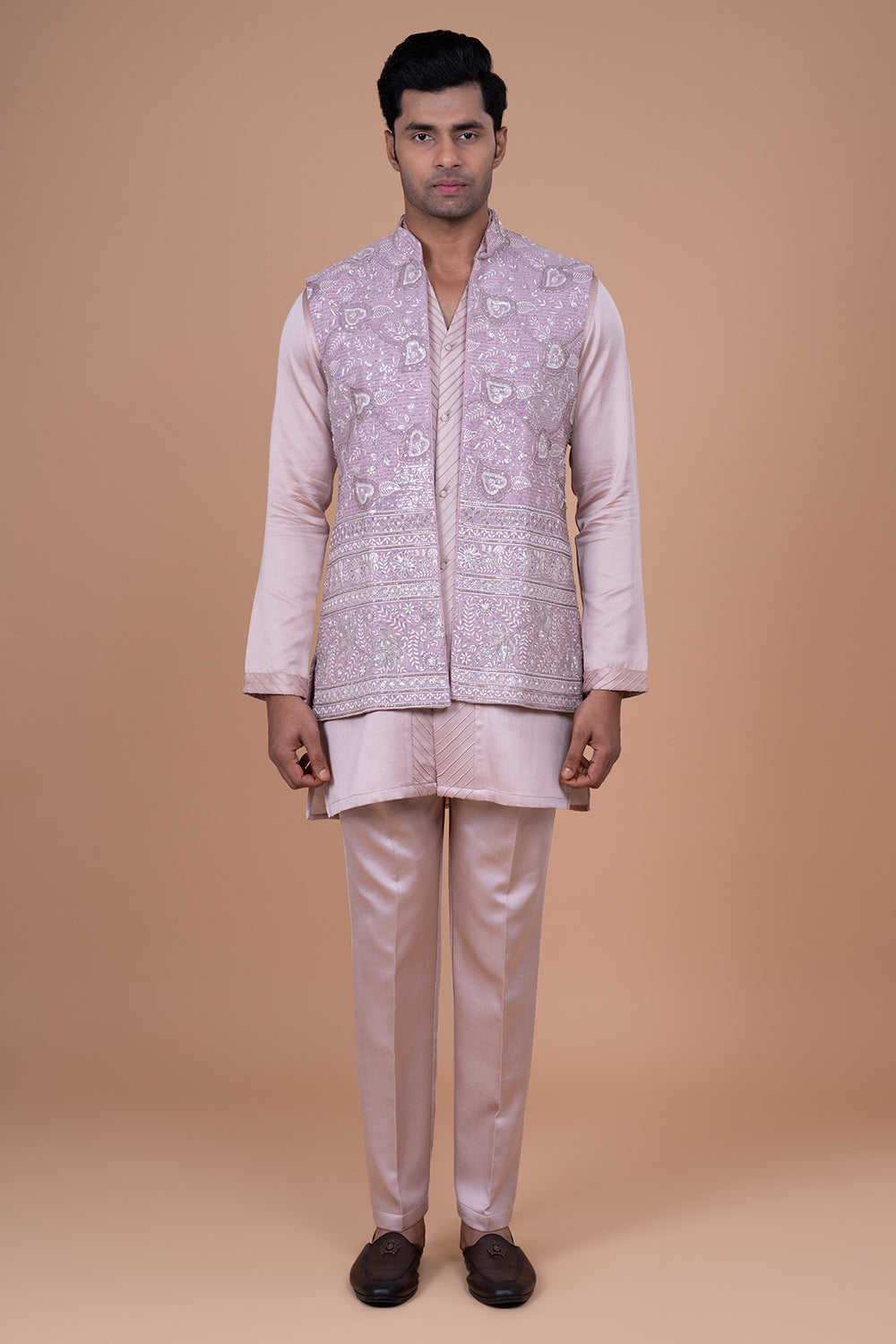 Dusty Rose Silk Waistcoat with Threadwork