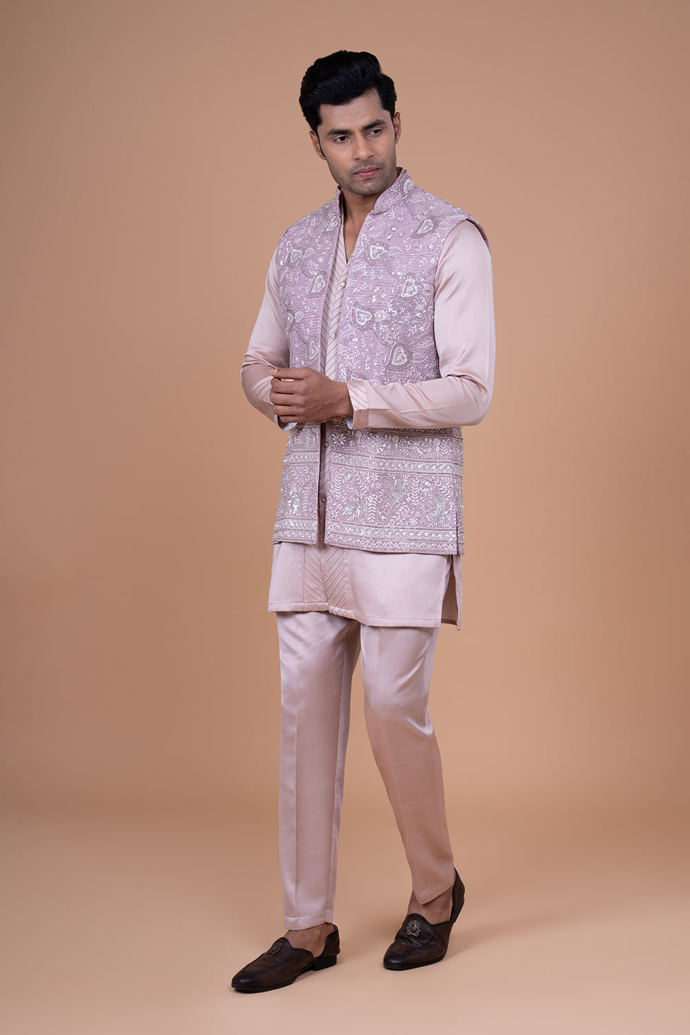 Dusty Rose Silk Waistcoat with Threadwork