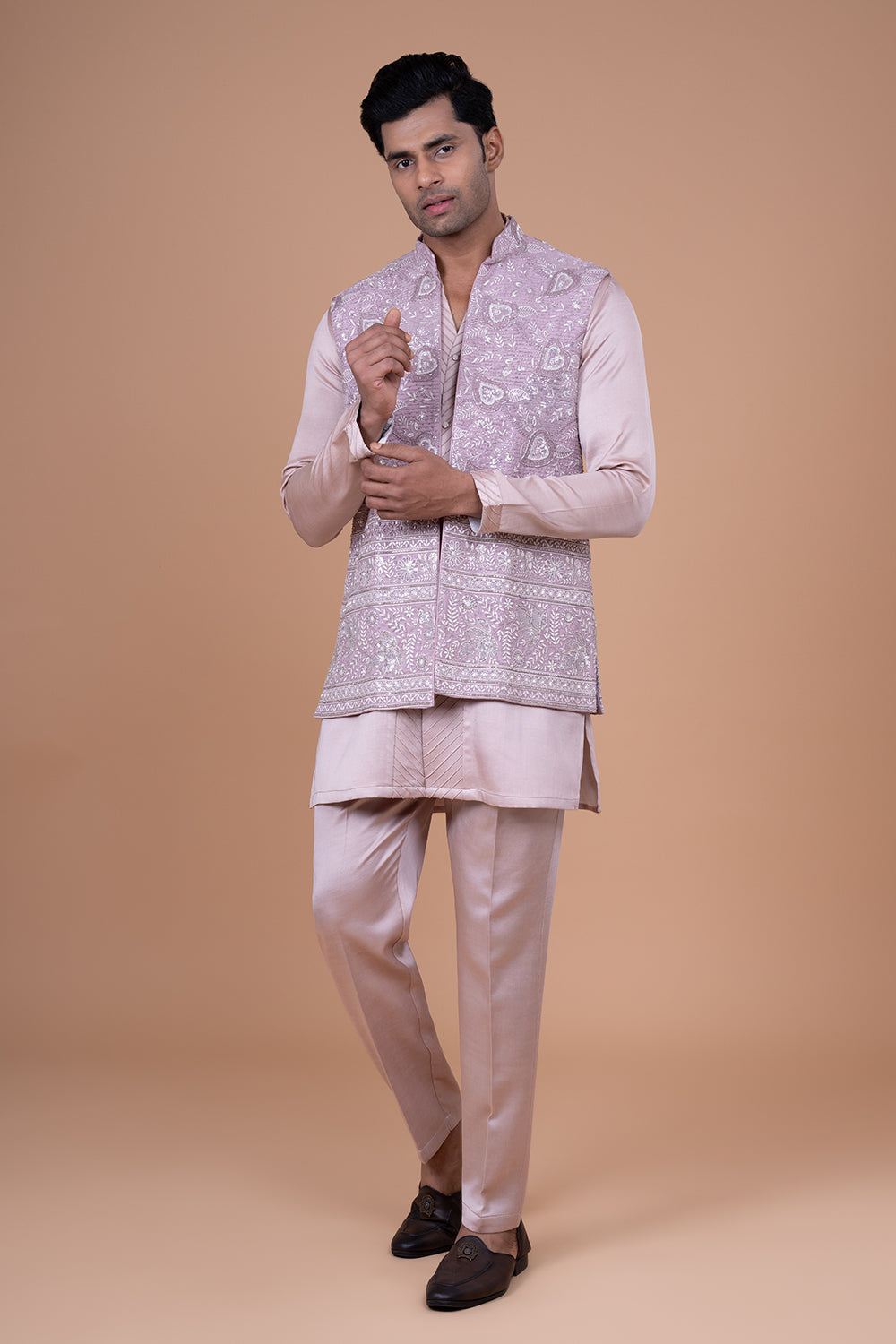 Dusty Rose Silk Waistcoat with Threadwork