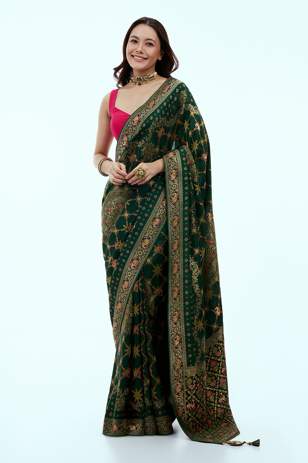 Emerald Green Banarasi Silk Saree with Patola Work