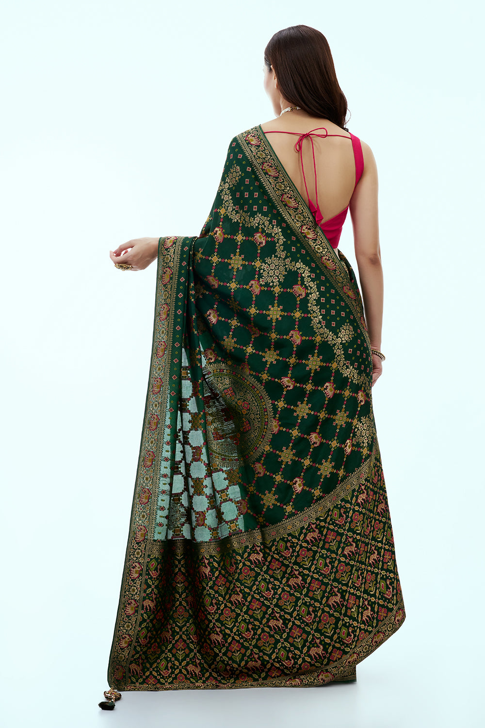 Emerald Green Banarasi Silk Saree with Patola Work