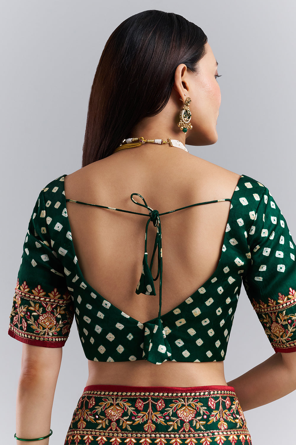 Emerald Green Bandhej Gharchola Embroidered Saree
