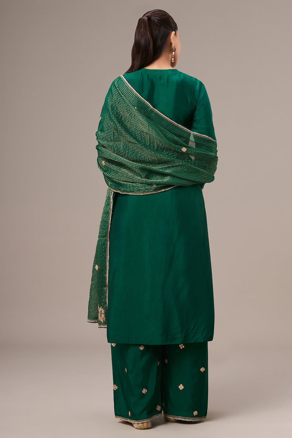 Emerald Green Cotton Silk Salwar Kameez with Gota and Zardosi Work