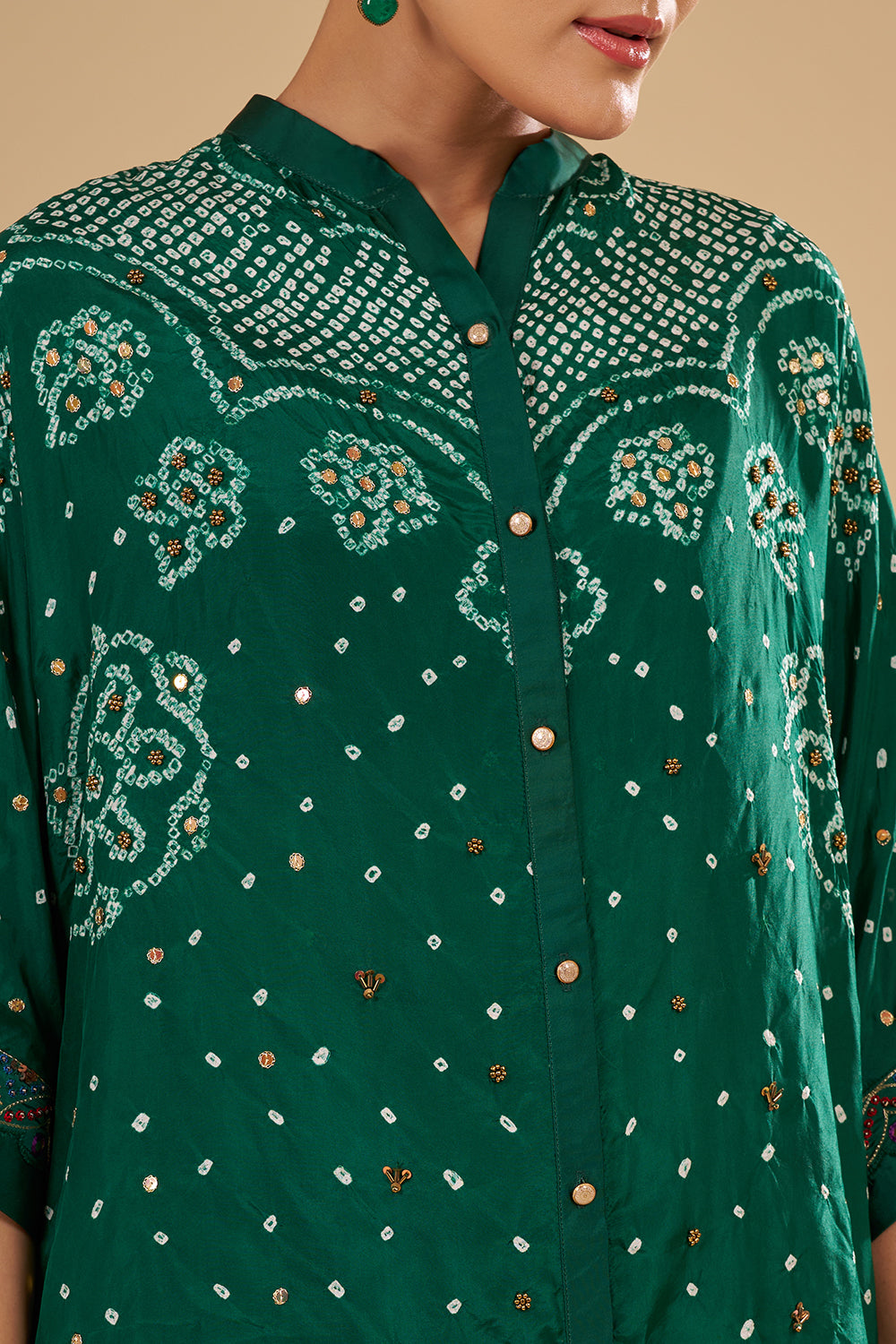 Emerald Green Modal Satin Tunic Set with Resham Embroidery