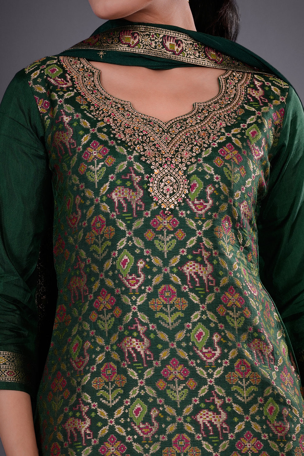 Emerald Green Pure Silk Banarasi Kurta Set with Resham Embroidery