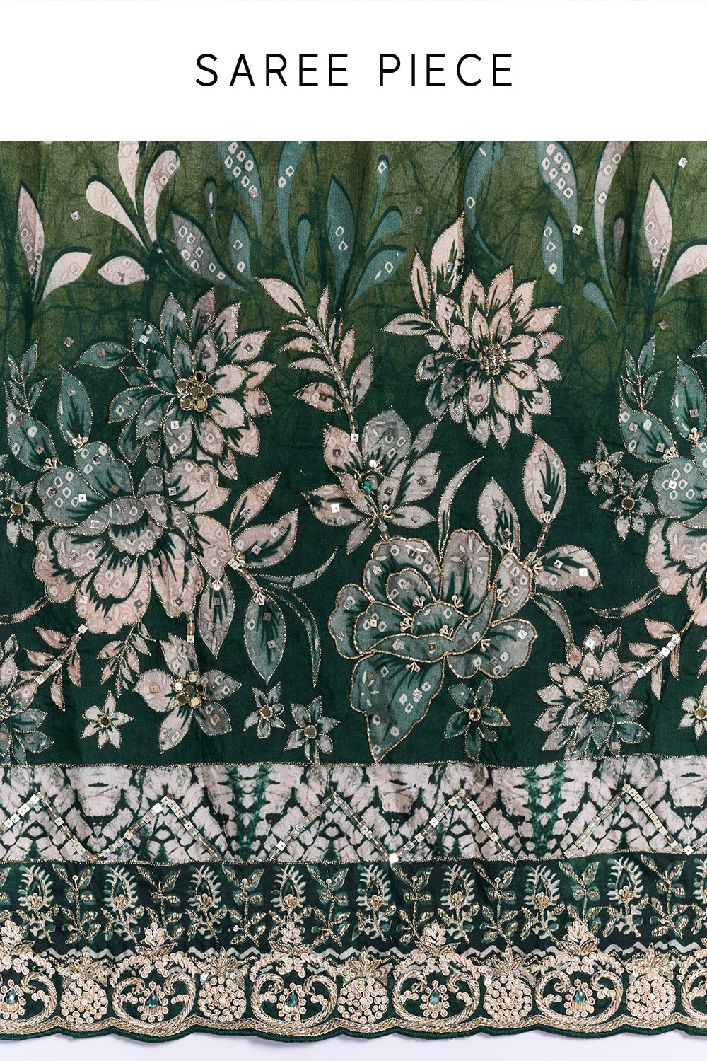 Emerald Green Tussar Silk Embellished Saree And Stitched Blouse