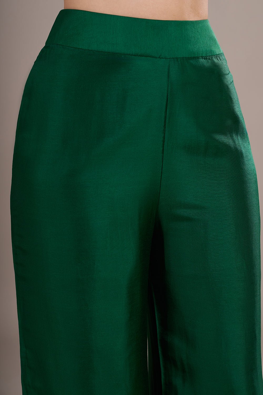 Emerald Silk Blend Kaftan Co-ord Set with Printed & Hand Embellished Borders
