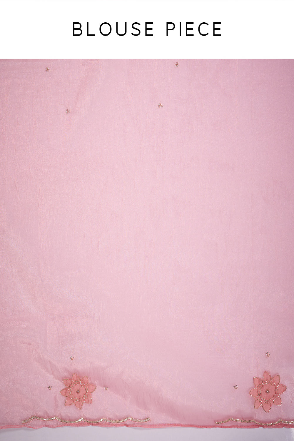 Pink Shimmer Organza Saree with Floral Embroidery and Unstitched Blouse