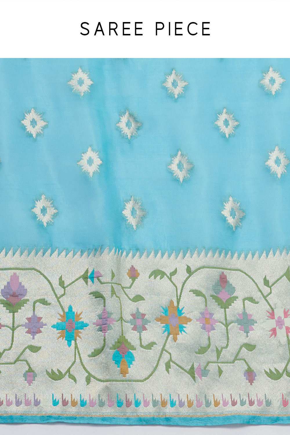 Firozi Blue Tissue Saree with Multicolor Thread Work