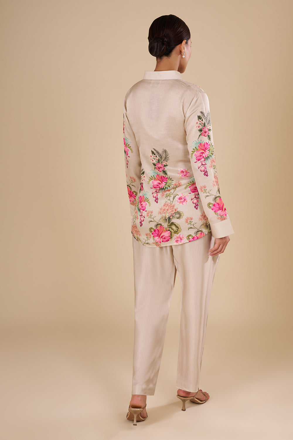 Floral Digital Print Beige Silk Co-ord Set
