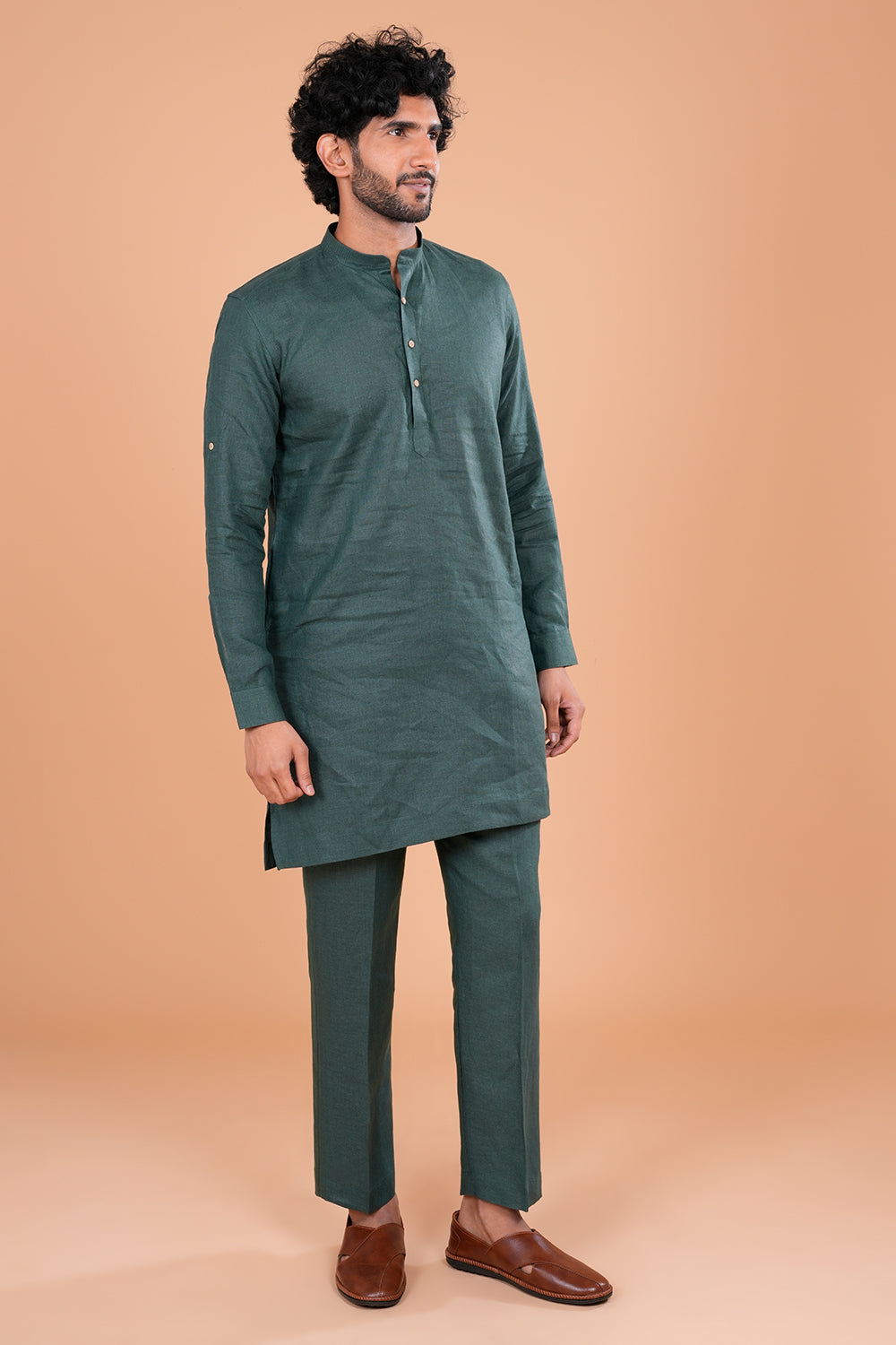 Forest Green Linen Men's Kurta Set