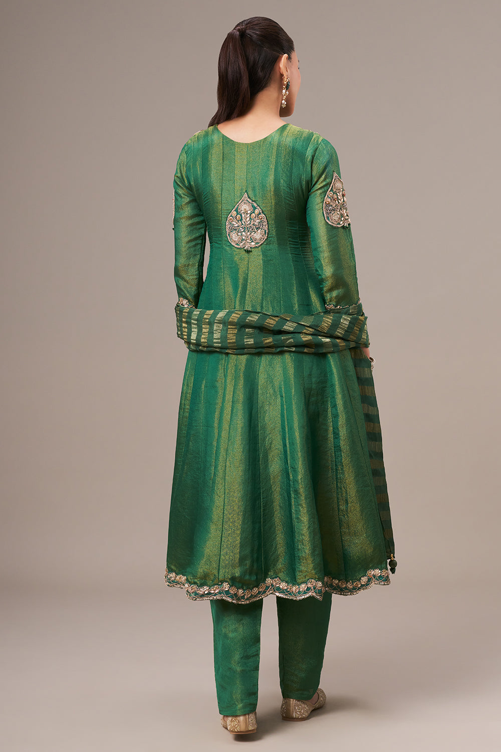 Forest Green Tissue Silk Anarkali Suit with Resham and Zardosi Work