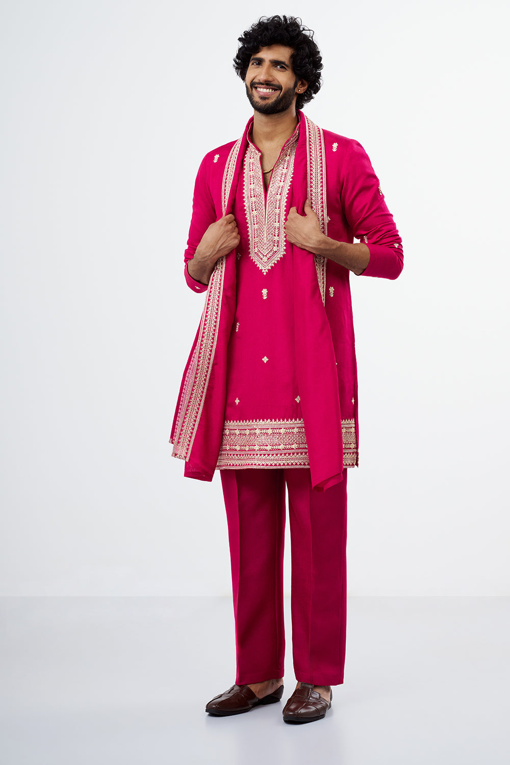 Fuchsia Embroidered Men's Kurta Set
