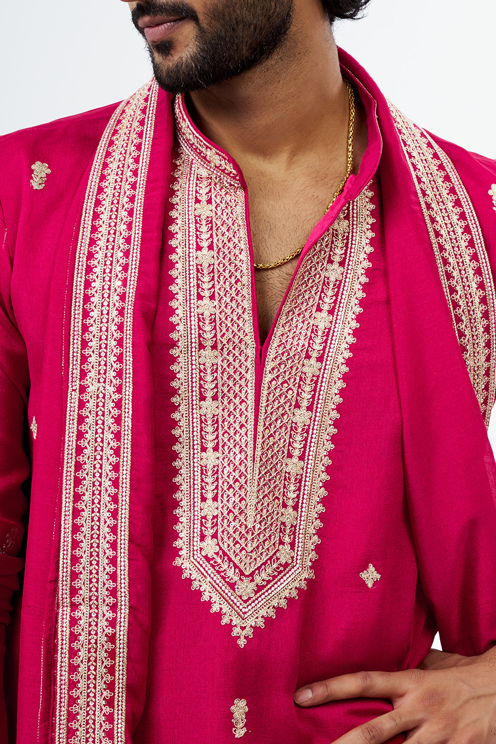 Fuchsia Embroidered Men's Kurta Set
