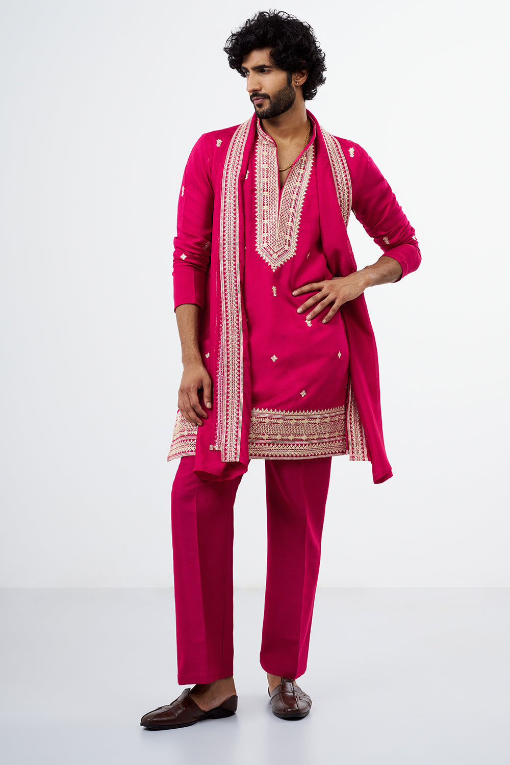 Fuchsia Embroidered Men's Kurta Set