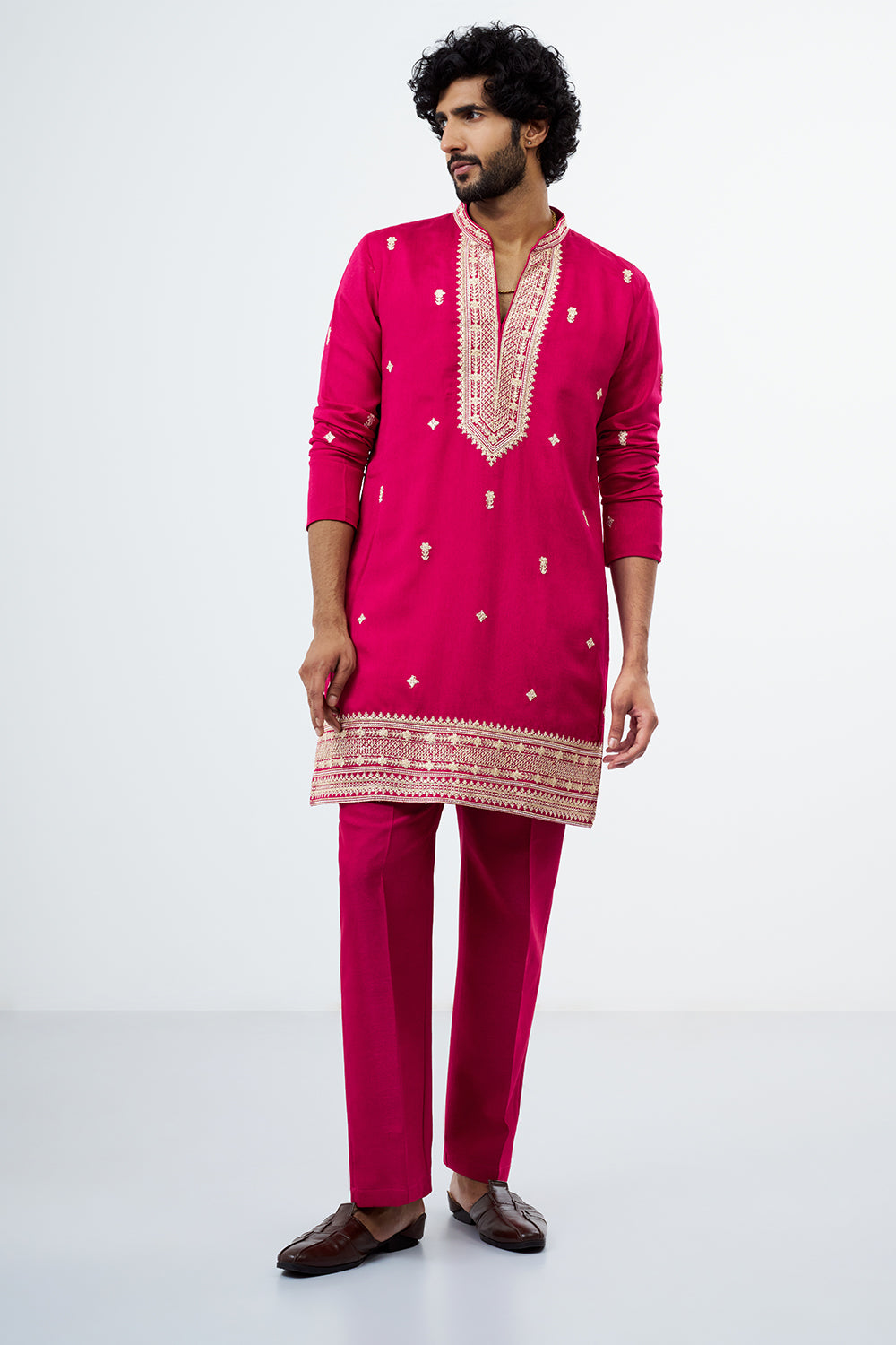 Fuchsia Embroidered Men's Kurta Set