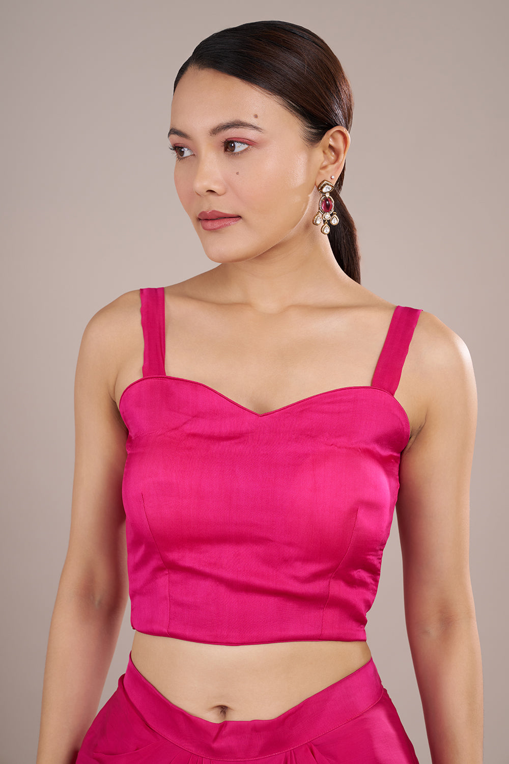 Fuchsia Pink Georgette Draped Kurta Set with Zari Embroidery