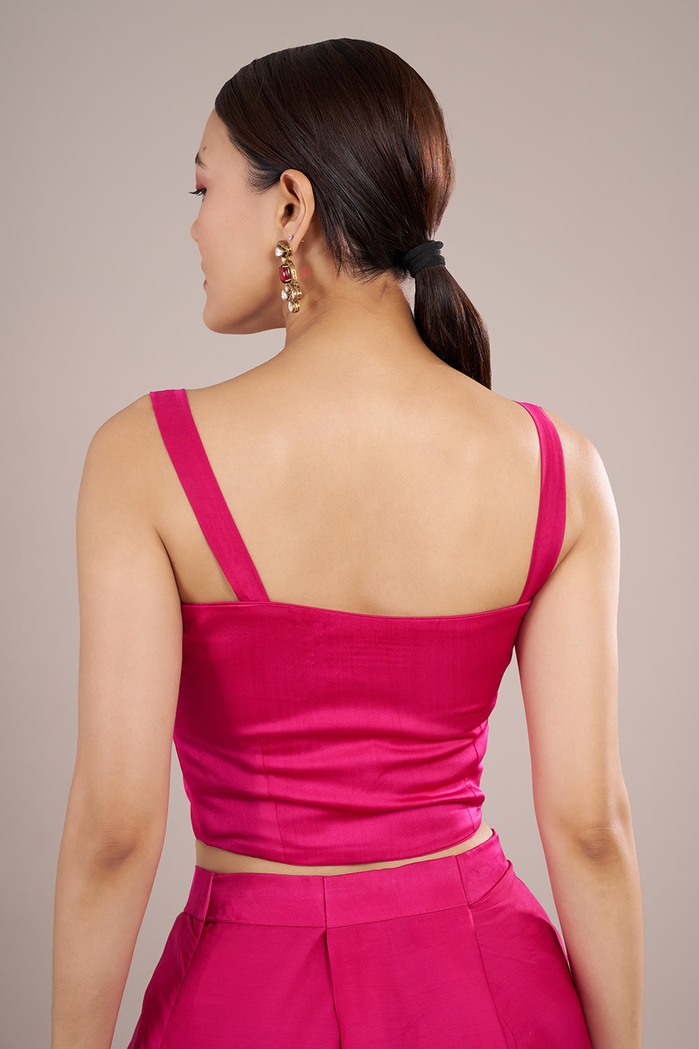 Fuchsia Pink Georgette Draped Kurta Set with Zari Embroidery