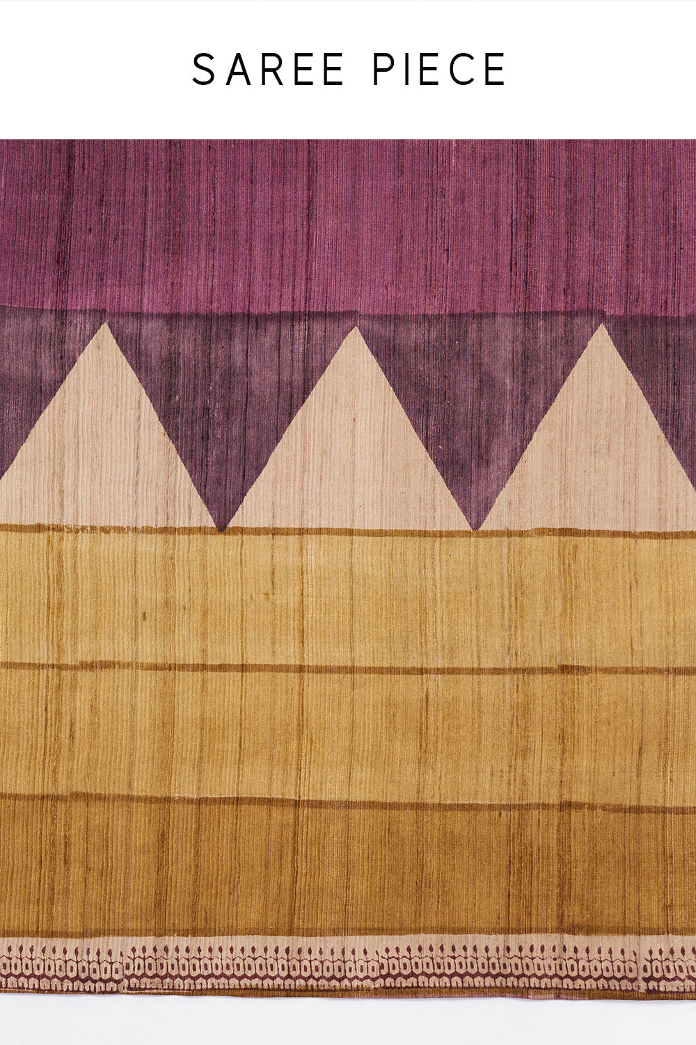 Gold and Purple Printed Tussar Saree with Mirror Work