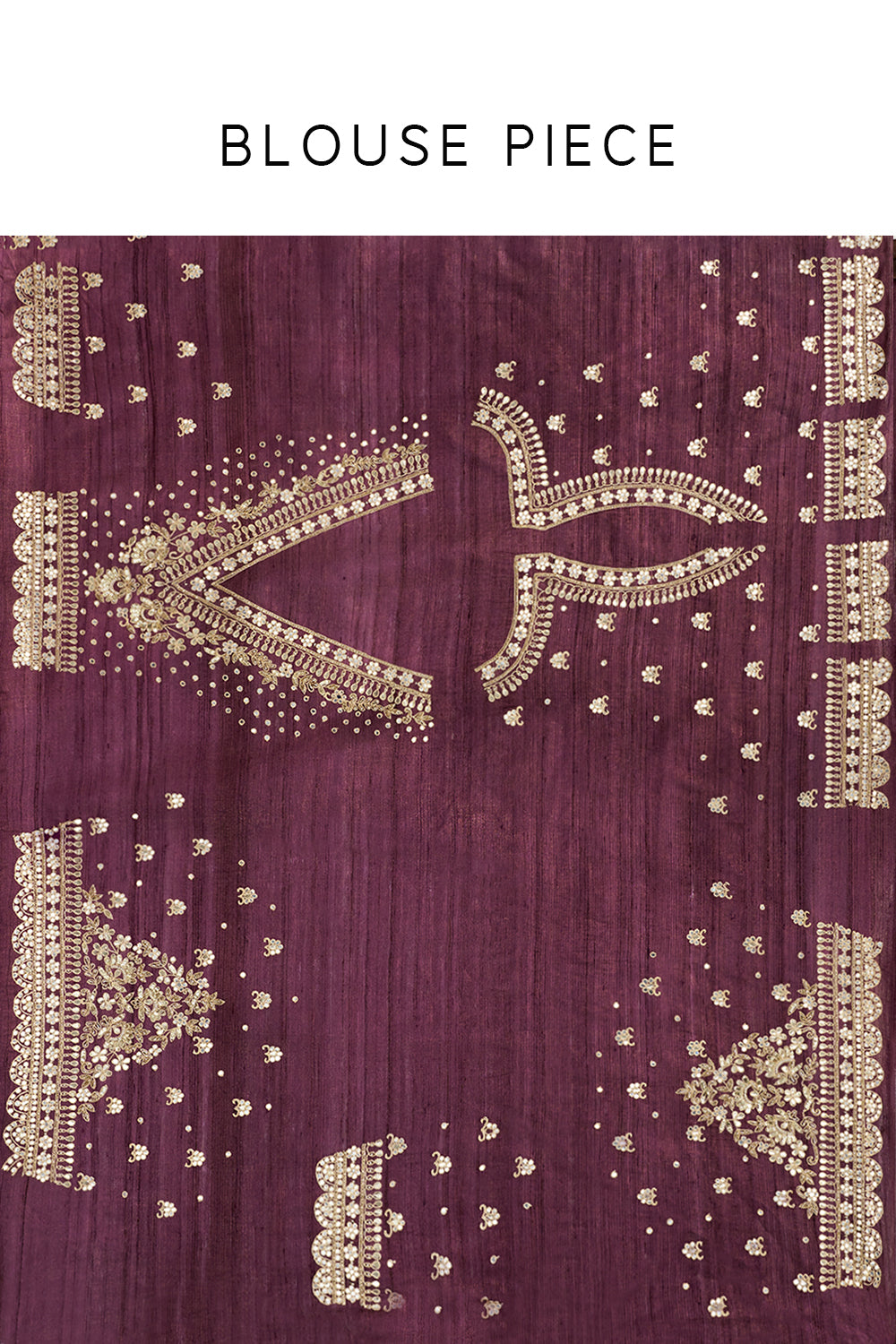 Gold and Purple Printed Tussar Saree with Mirror Work