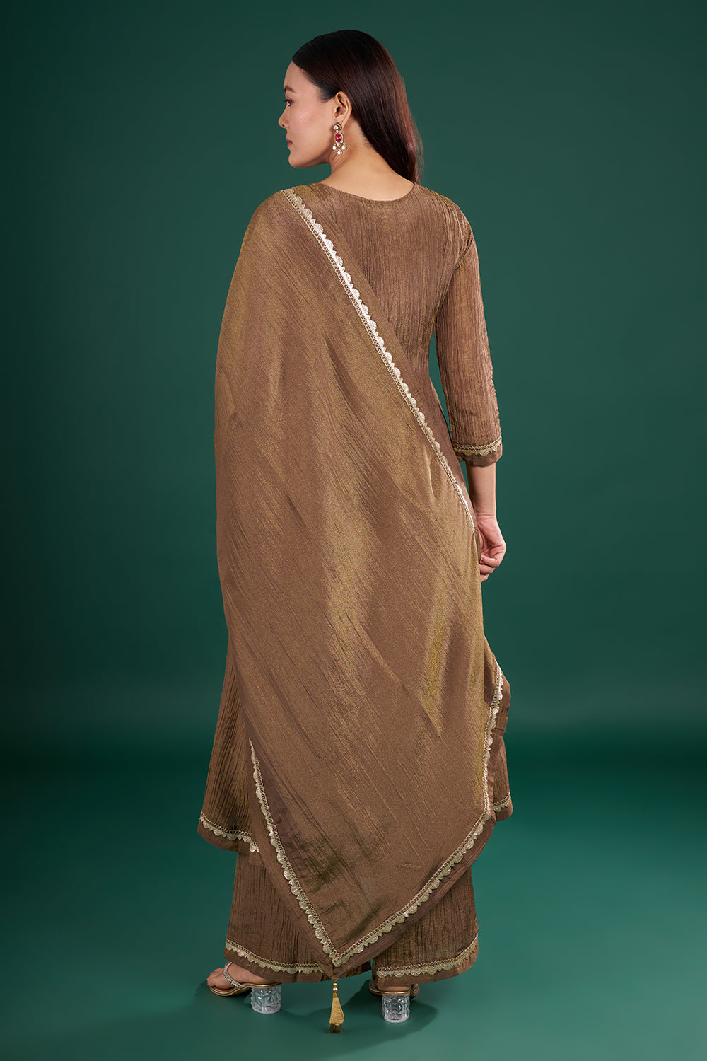 Brown Gold Kurta Set with Mirror Embroidery