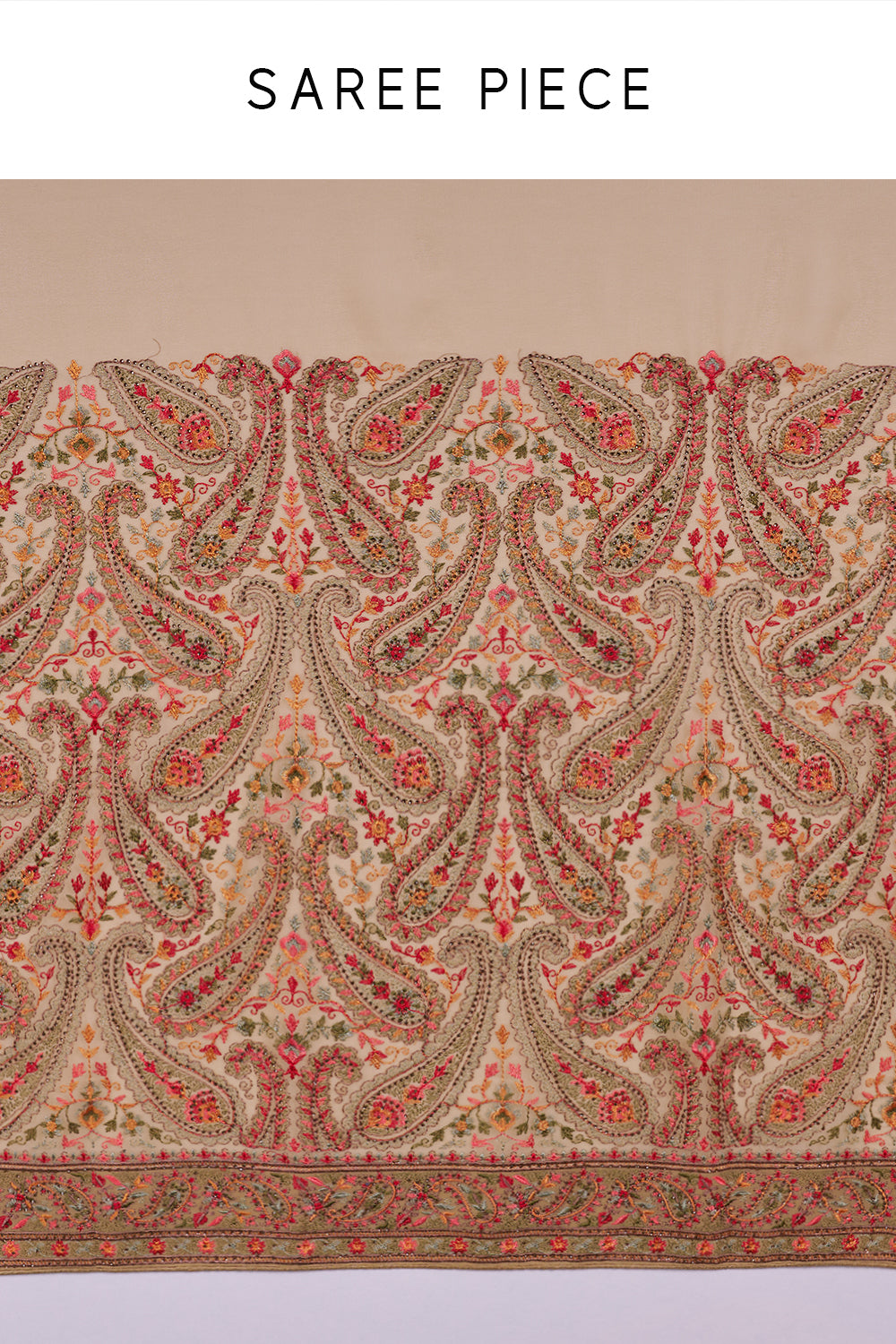 Multi Gold Viscose Georgette Saree with Paisley Embroidery and Unstitched Blouse