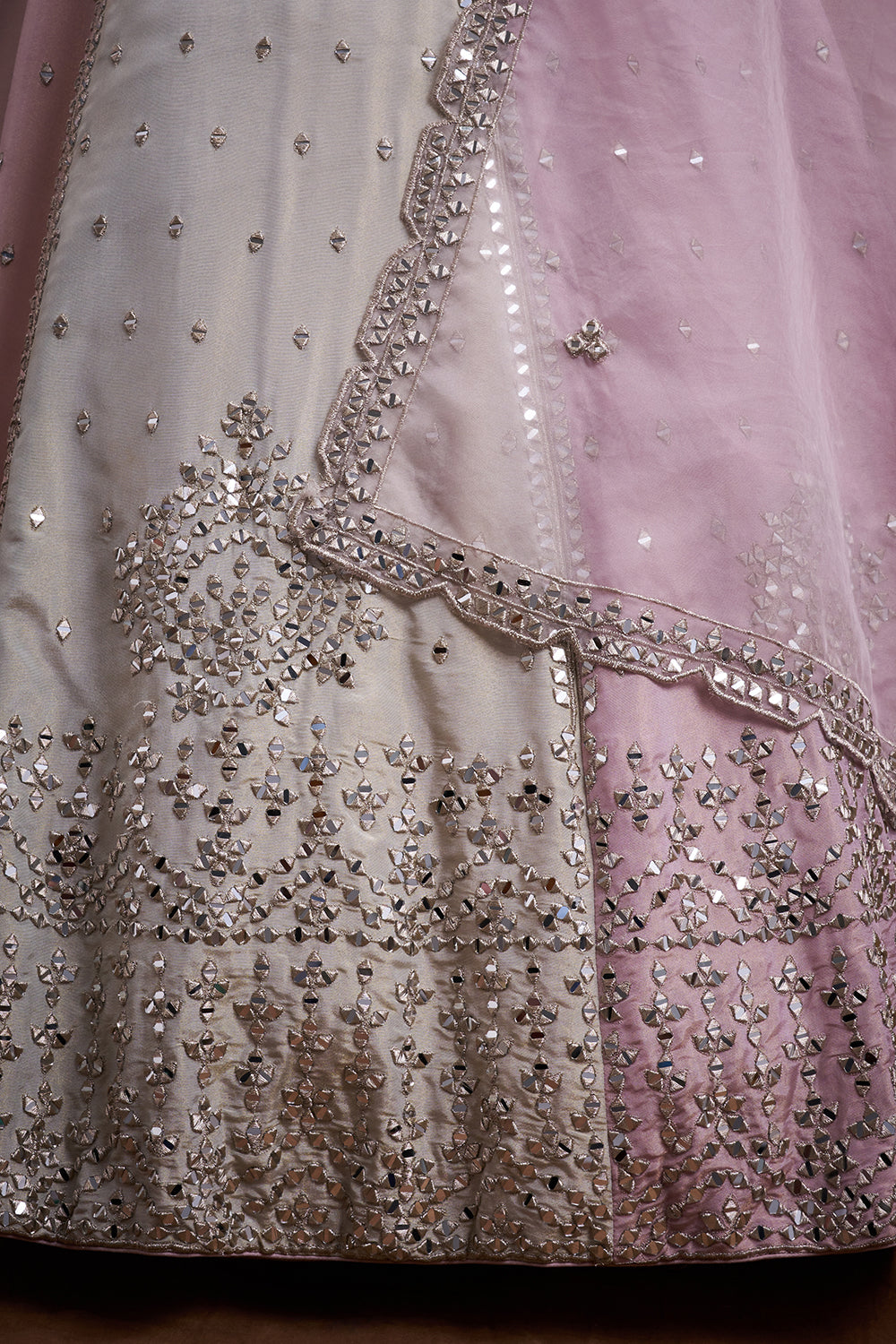 Gold Copper Tissue Silk Contemporary Lehenga with Mirror and Resham Work