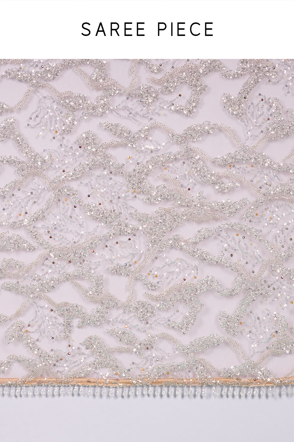 Gold Embroidered Net Saree with Silver Sequin, Cut Dana & Crystal Hand Work