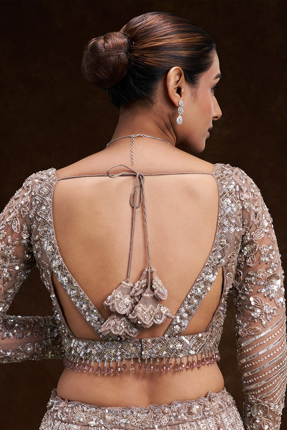 Gold Net Bridal Lehenga with Sculpted Sequin and Bead Embroidery