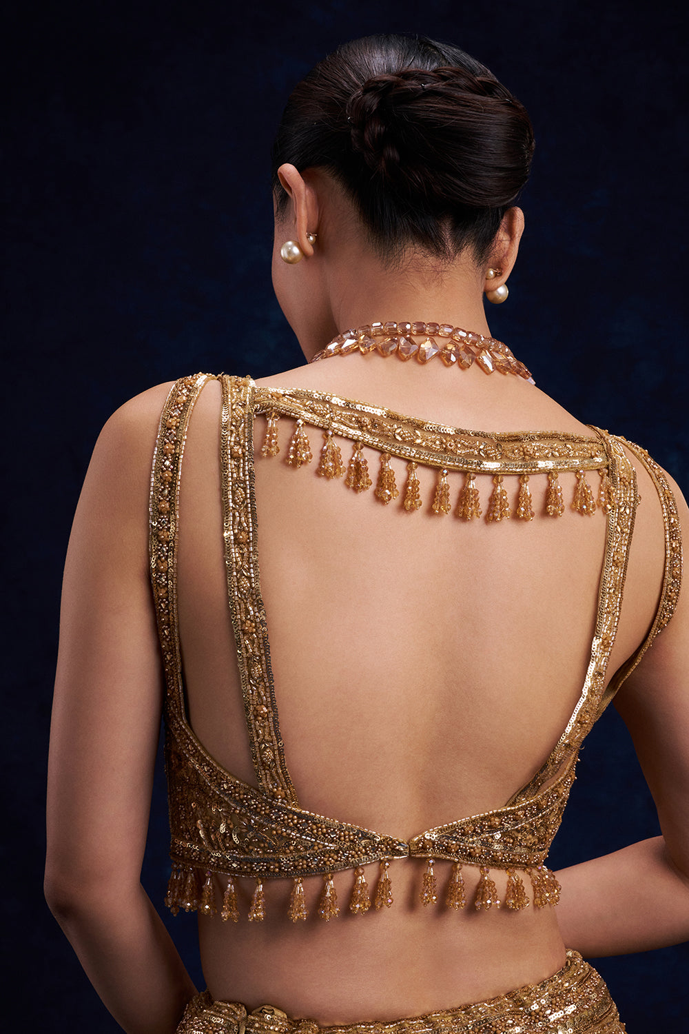 Gold Net Bridesmaid Lehenga with Cutdana, Sequin and Bead Work