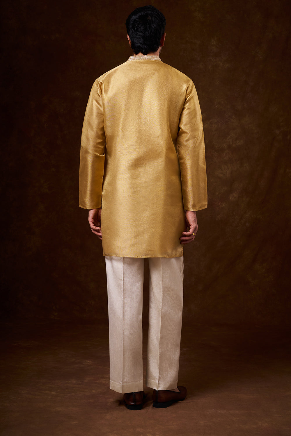 Gold Net Men's Kurta Set with Dori Work