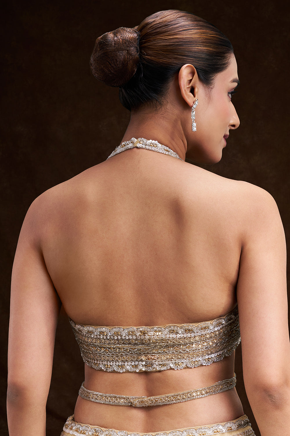 Gold Ombre Net Bridal Lehenga with Cutdana and Sequin Geometric Work