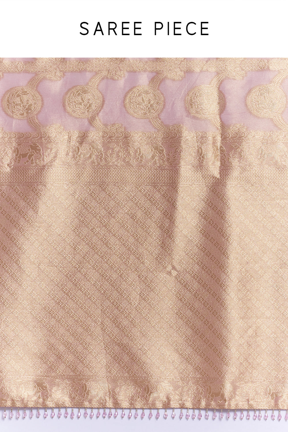 Mauve Gold Shimmer Organza Printed Saree with Stitched Blouse