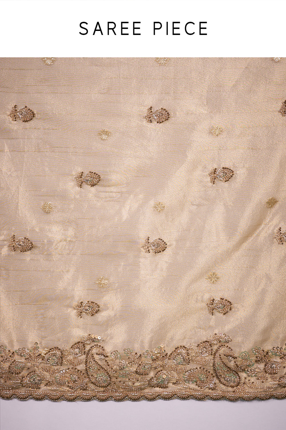 Gold Silk Saree with Embellished Border and Unstitched Blouse