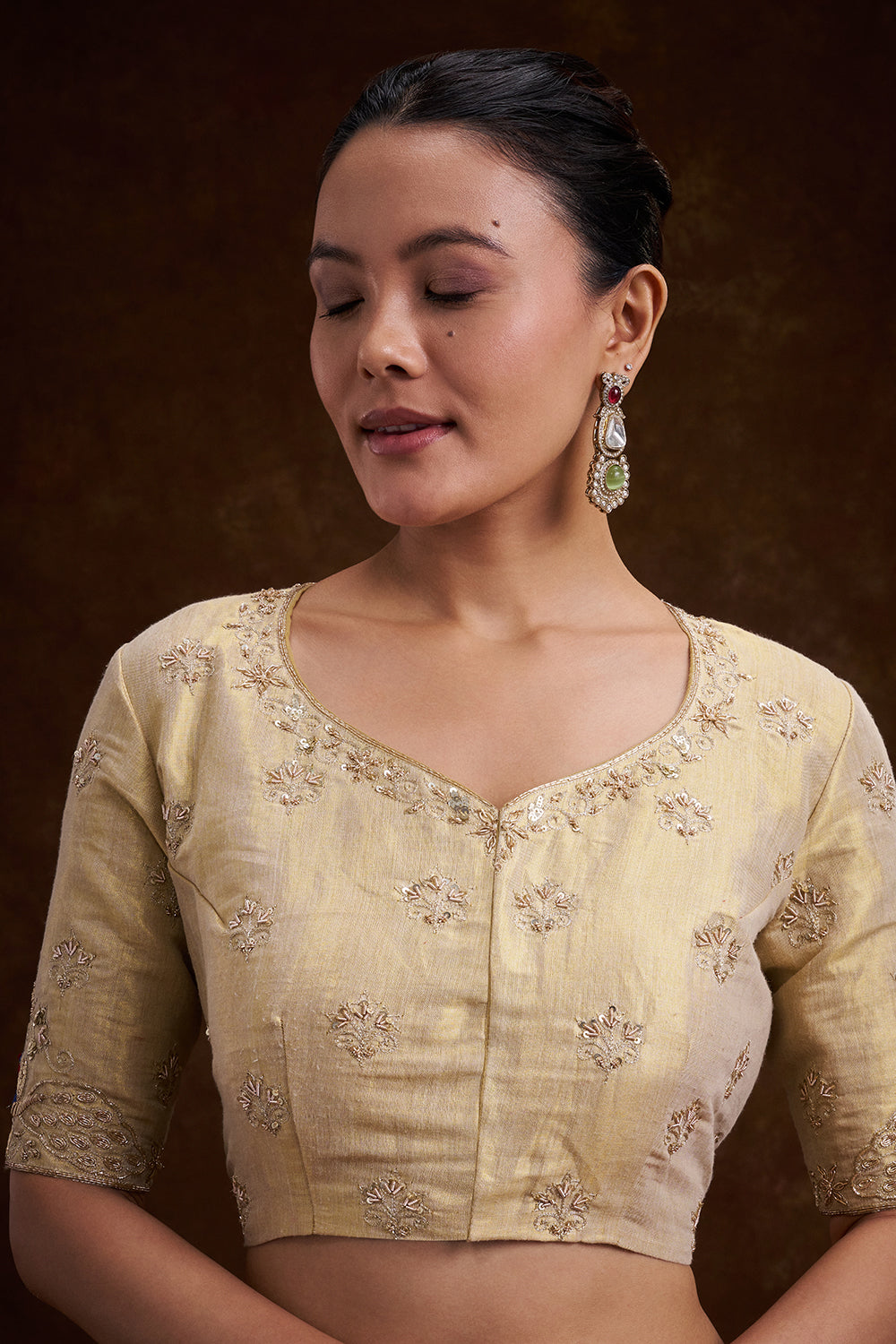 Gold Silk Zari Embroidered Blouse