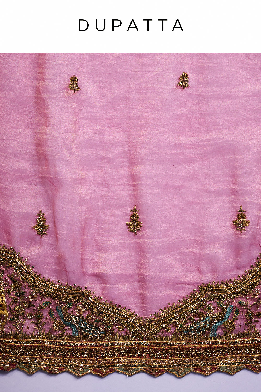 Gold Tissue Silk Bridal Lehenga with Ornate Zardozi Work