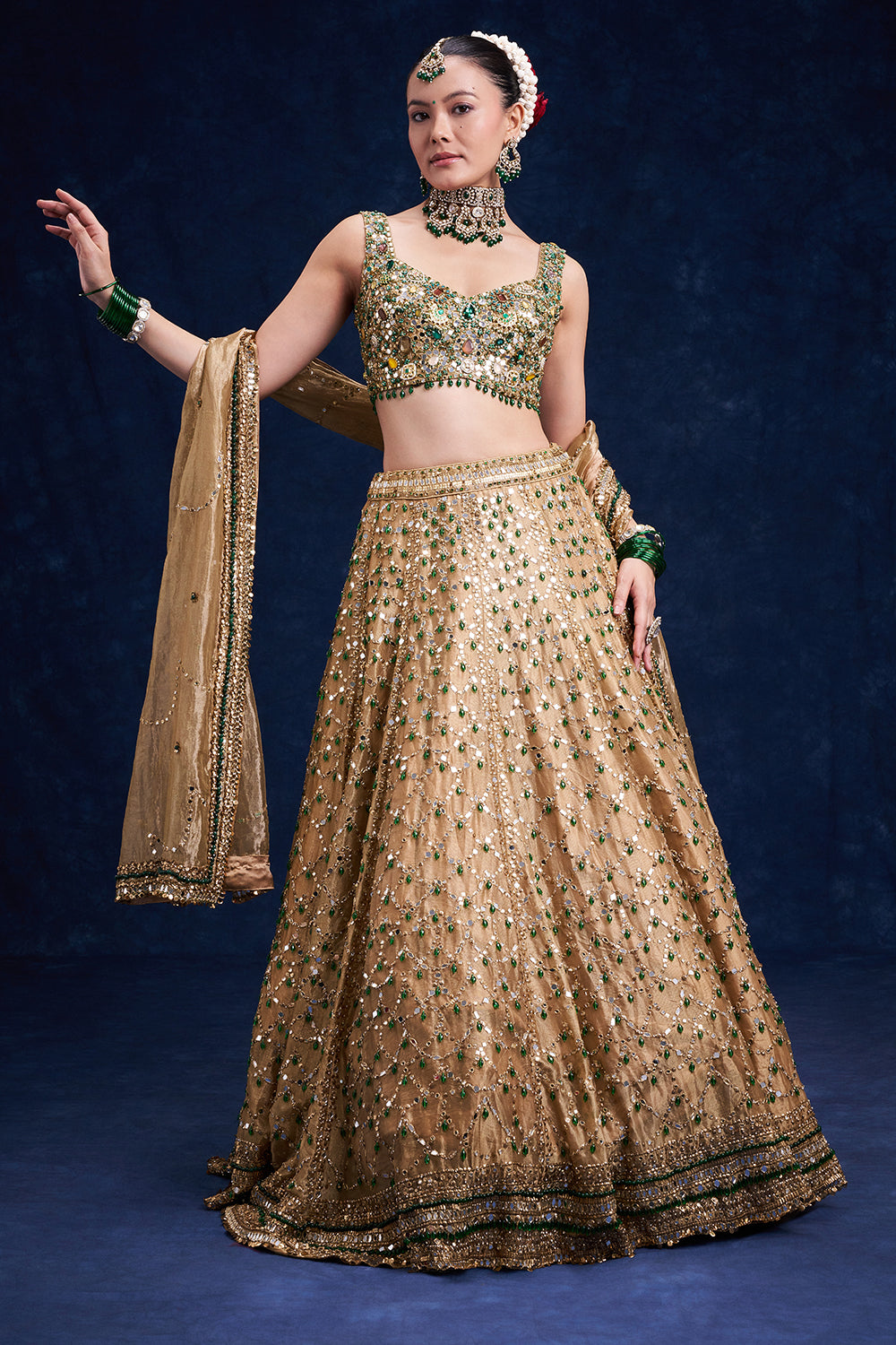 Gold Tissue Silk Bridal Lehenga with Stone Work