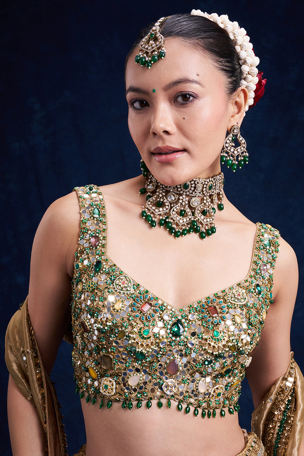 Gold Tissue Silk Bridal Lehenga with Stone Work